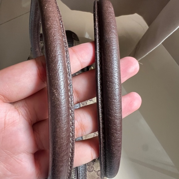 Authentic Gucci GG Canvas Abbey Boston Tote D-Ring Shoulder Leather Handbag - Picture 7 of 14